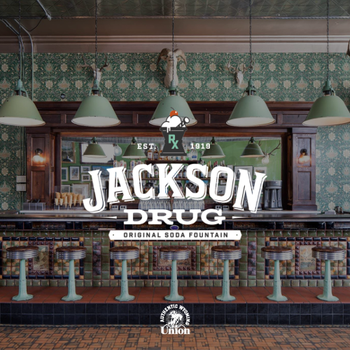 Jackson Drug, store interior and logo